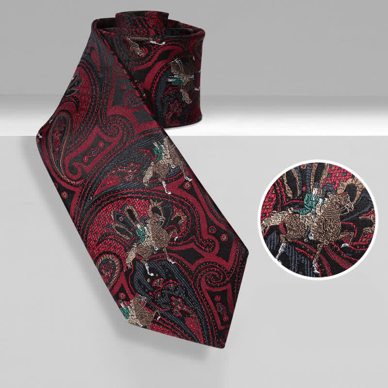 Cravatta da uomo bordeaux con motivo Paisley da equitazione - Borgogna - image 0