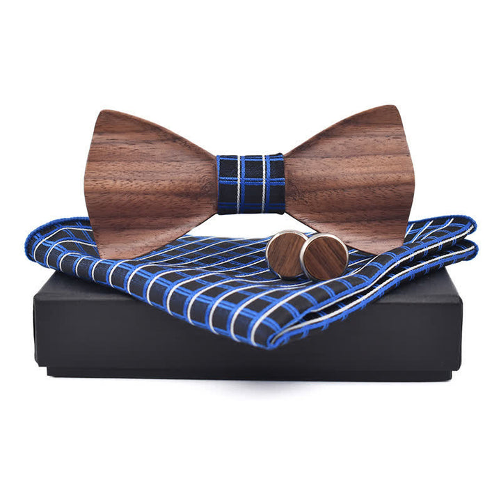 Set di 3 papillon in legno di noce nero da uomo - Blu reale - image 12