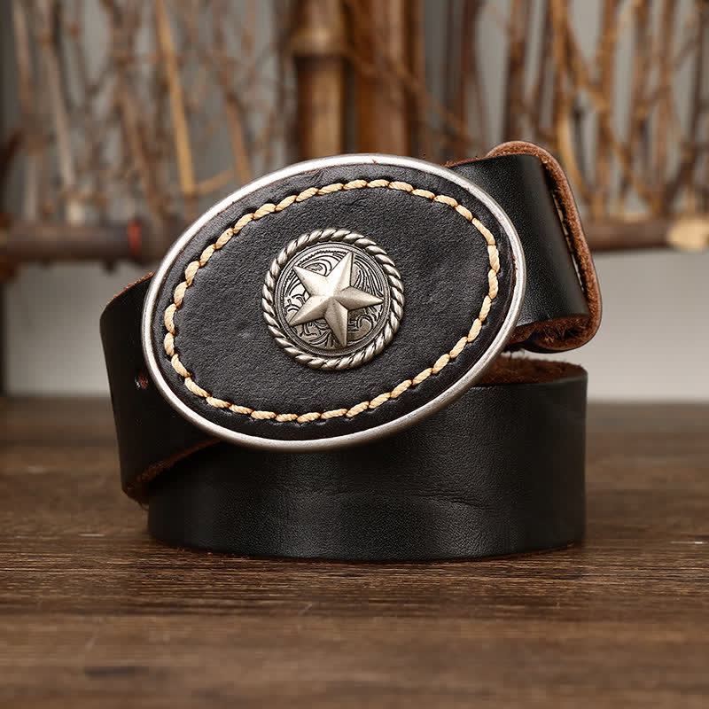 Cintura da uomo in pelle spessa con pentacolo Wild-West
