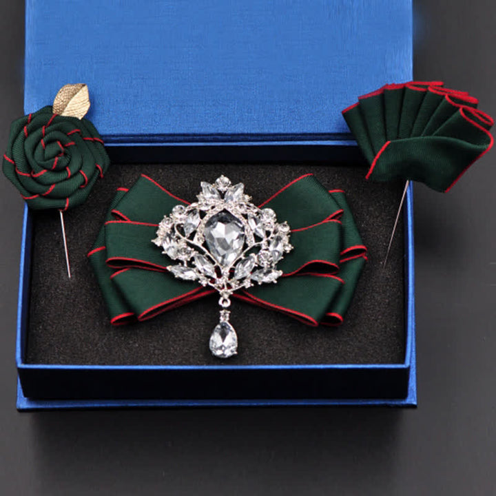 Set di 3 papillon con spilla e strass a righe