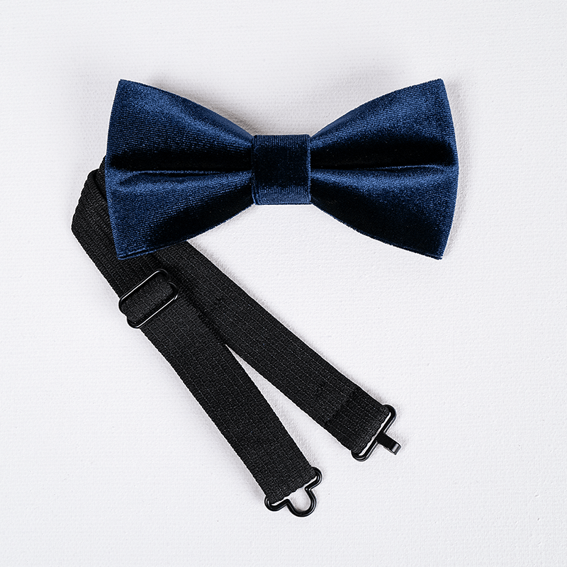 Papillon da uomo in velluto blu navy tinta unita - image 5
