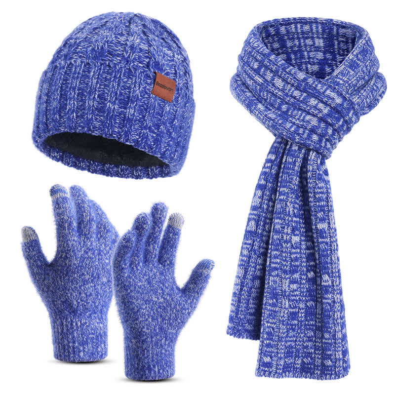 3 pezzi unisex elegante cappello sciarpa lunga touch screen guanti set - Blu - Regolabile (circa 17,72"-25,78") - image 14