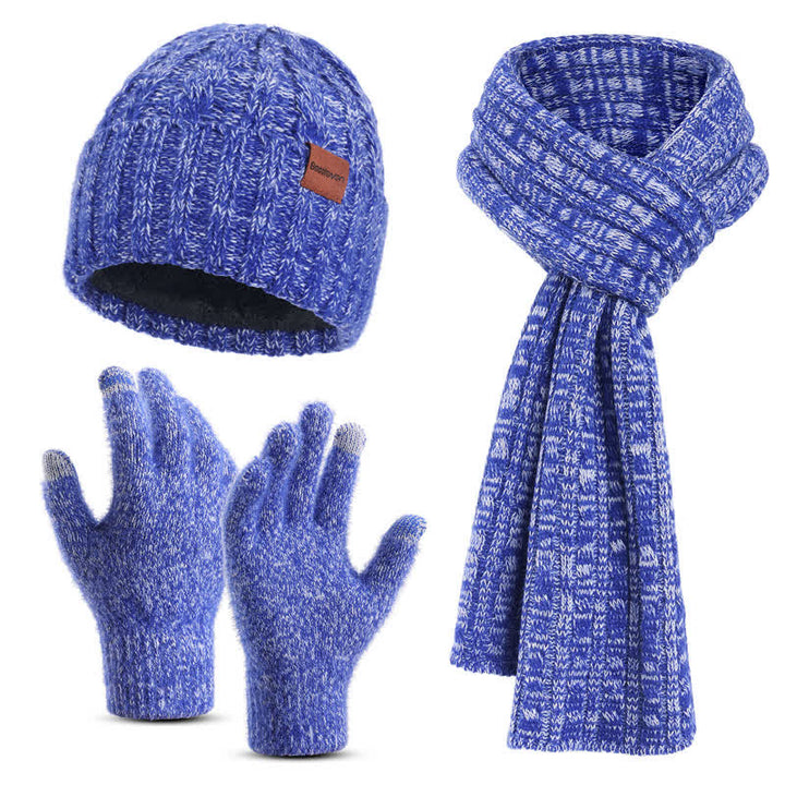 3 pezzi unisex elegante cappello sciarpa lunga touch screen guanti set - Blu - Regolabile (circa 17,72"-25,78") - image 14