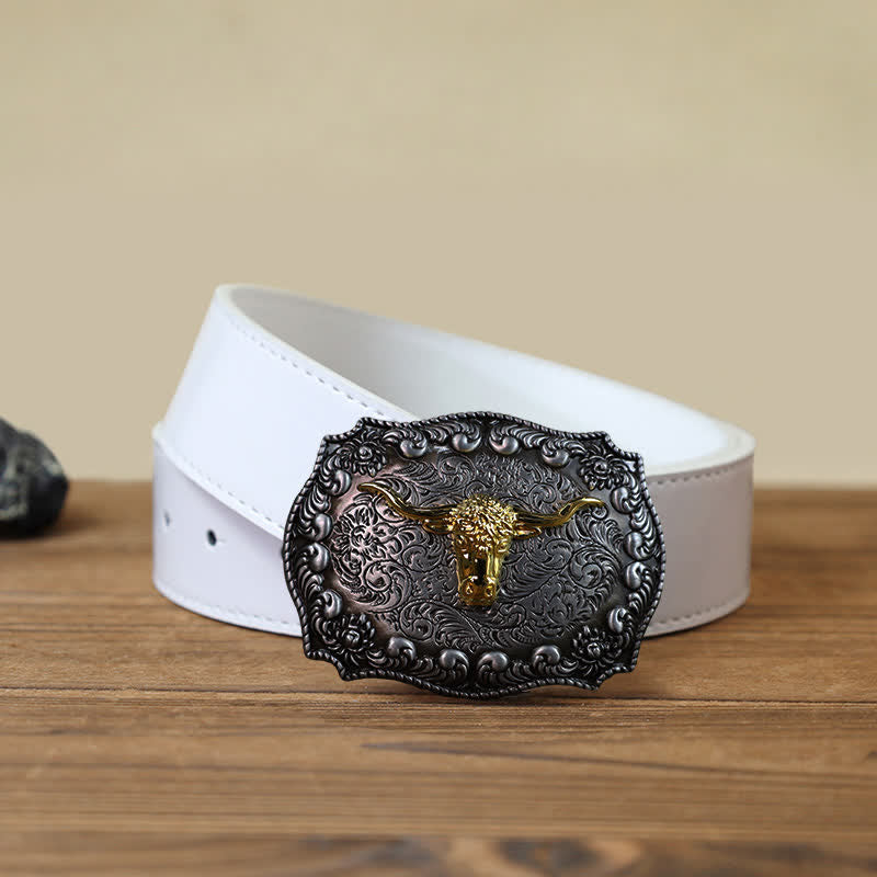 Cintura in pelle fai da te con fibbia in argento anticato Longhorn Bull da uomo