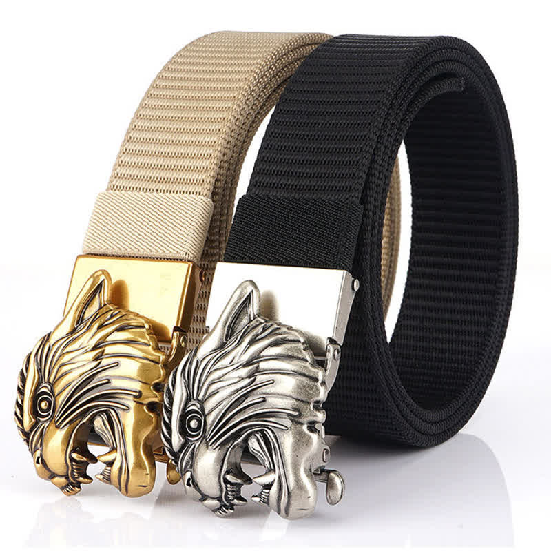 Cintura in nylon con testa di tigre ruggente da uomo