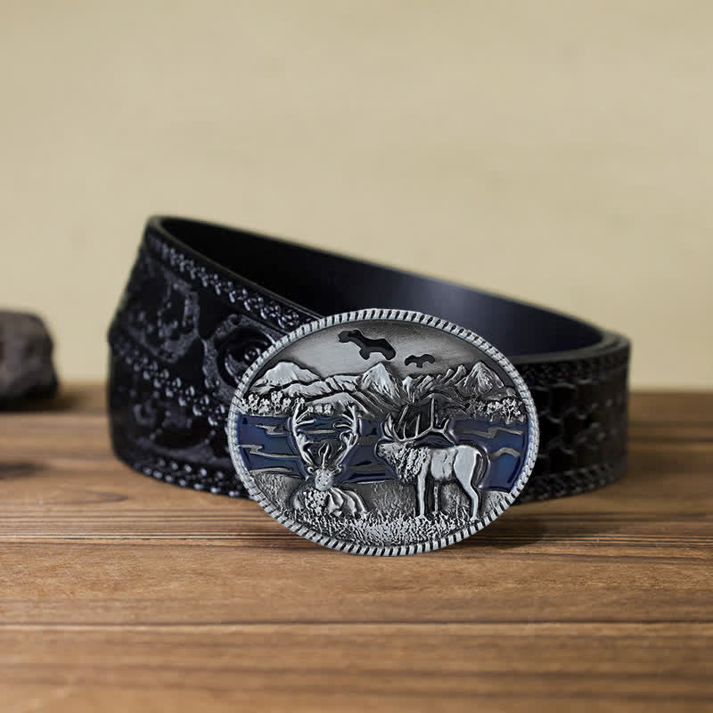 Cintura in pelle con fibbia a forma di cervo con smalto fai da te da uomo