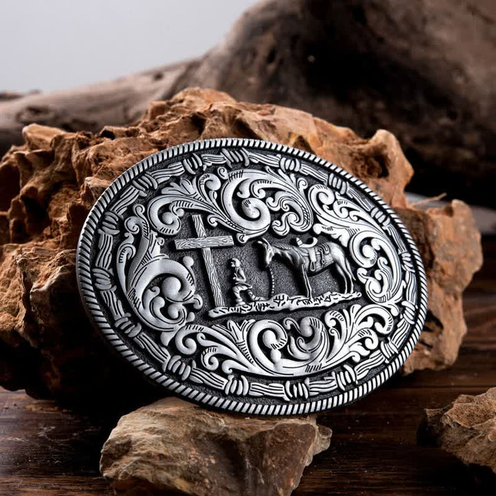 Cintura in pelle con fibbia ovale da cowboy fai da te da uomo