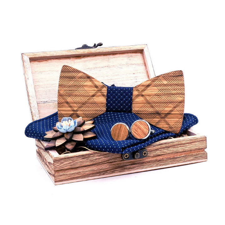 Set di 4 papillon in legno a quadri classici da uomo