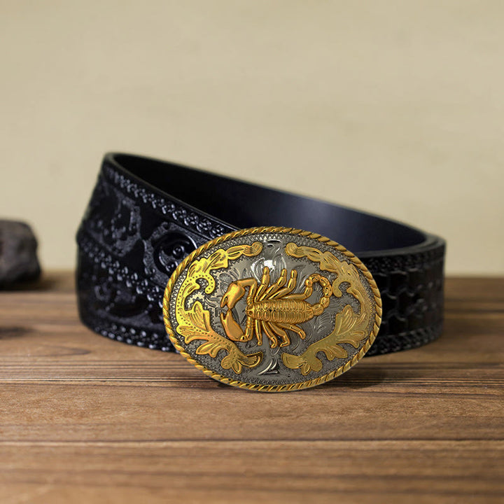 Cintura in pelle con fibbia a forma di scorpione dorato fai da te da uomo