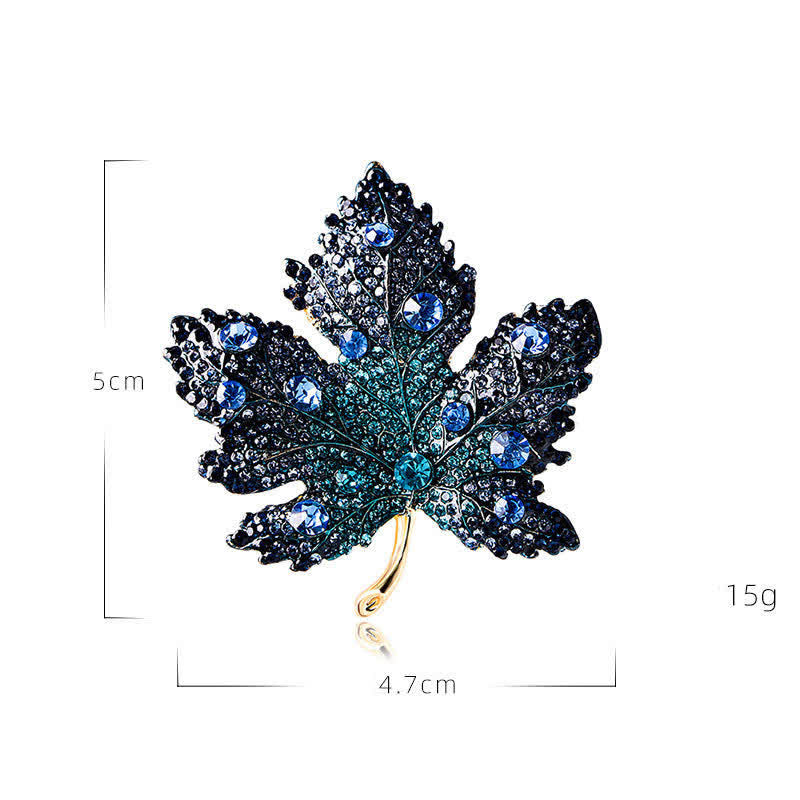 Spilla da donna a forma di foglia d'acero con cristalli e strass