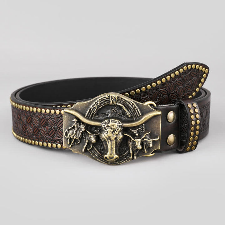 Cintura da uomo in pelle di toro Longhorn Western Vintage