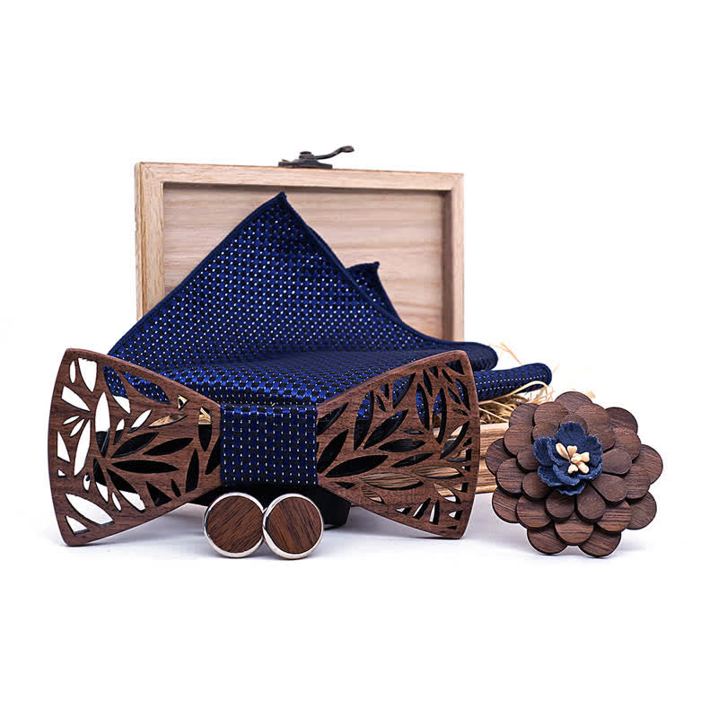 Set di 4 papillon in legno a forma di foglia cava da uomo