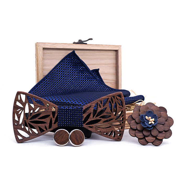 Set di 4 papillon in legno a forma di foglia cava da uomo