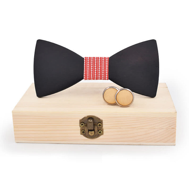 Set di 2 gemelli da uomo in legno nero con papillon - Rosa a pois - image 18