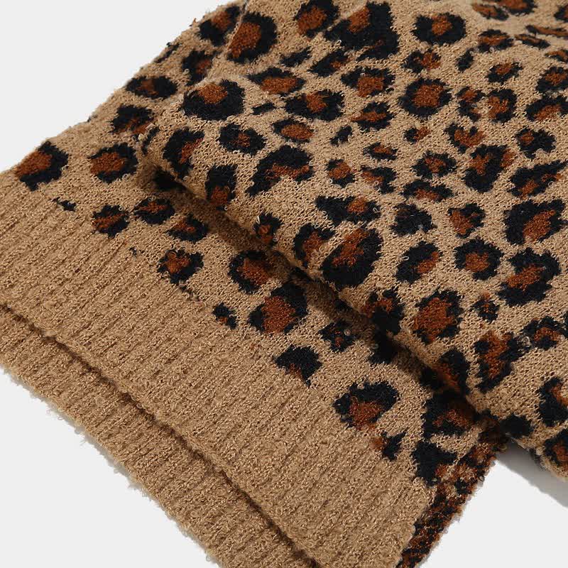 Set di 3 cappelli, sciarpe e guanti con stampa leopardata da donna