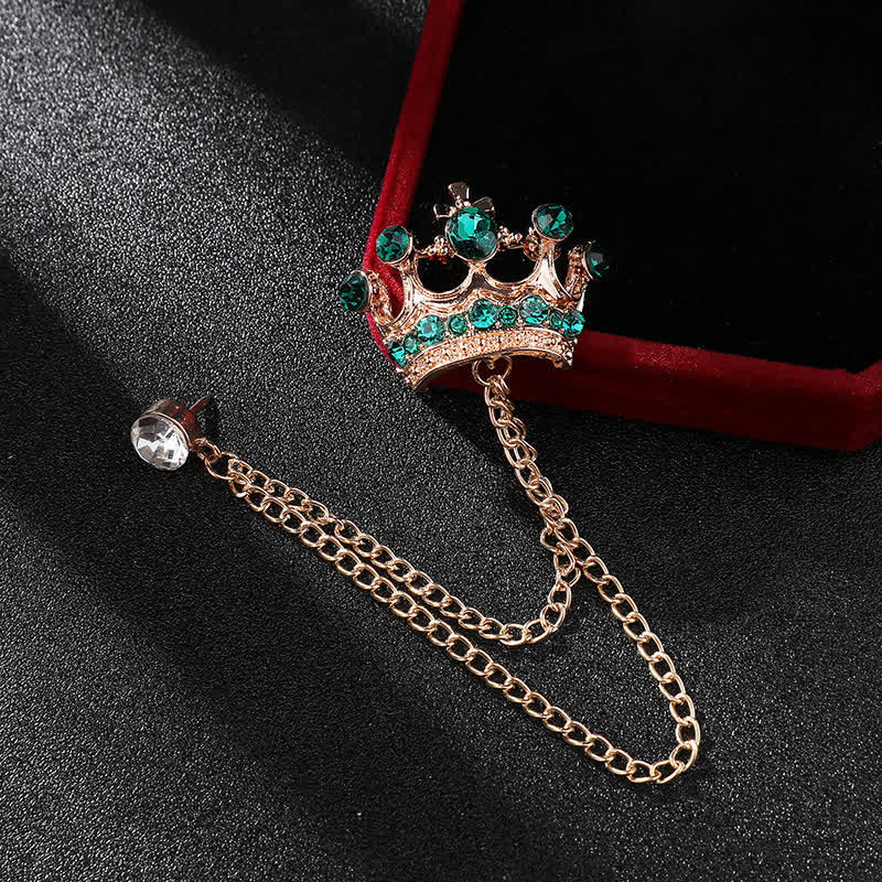 Spilla da uomo con catena a corona retrò e strass