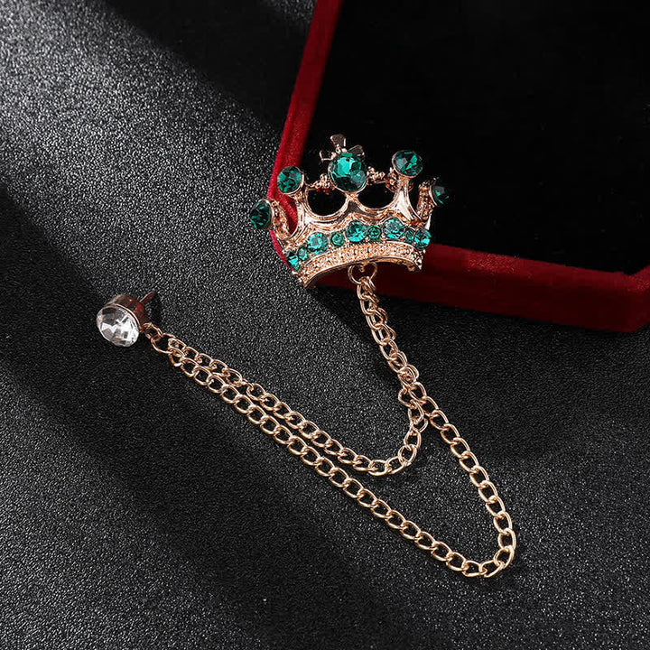 Spilla da uomo con catena a corona retrò e strass