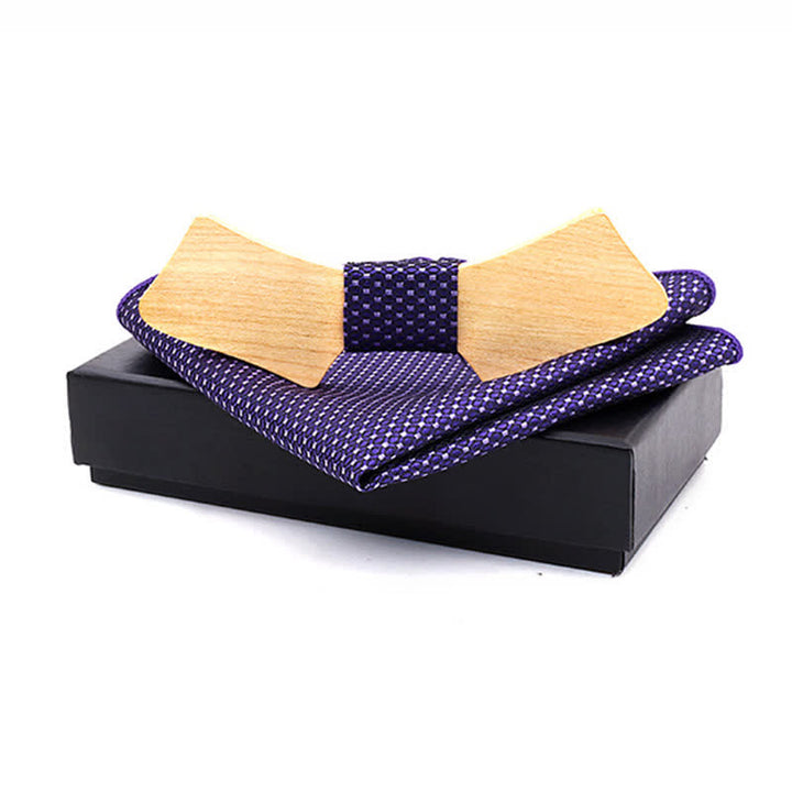 Set di 2 papillon in legno a forma di colletto da uomo - Controllo viola - image 11