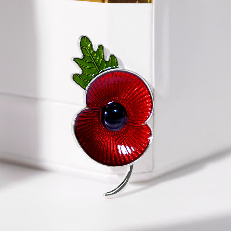Spilla unisex commemorativa a forma di foglia di papavero rosso