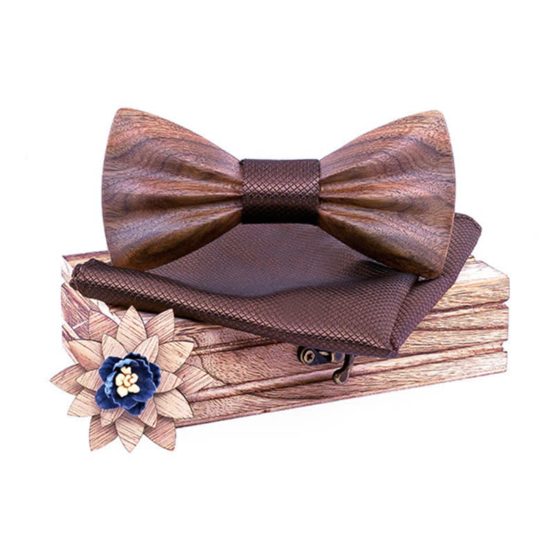Set di 3 cravatte a farfalla in legno intagliate a mano da uomo - Noce - Marrone - image 6