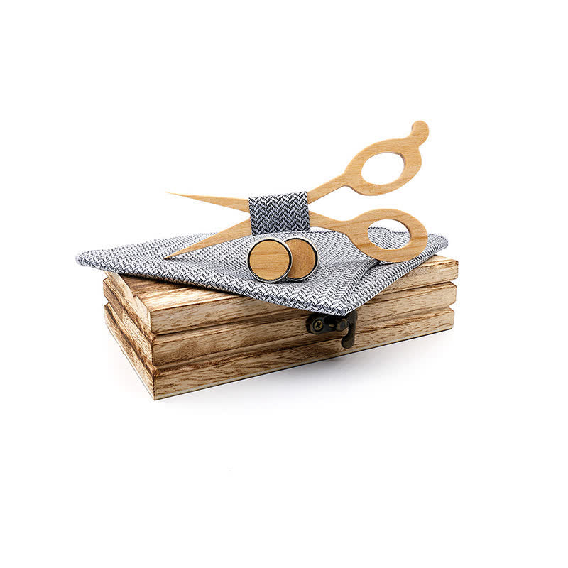 Set di 3 papillon in legno con forbici da uomo - Grigio - image 8