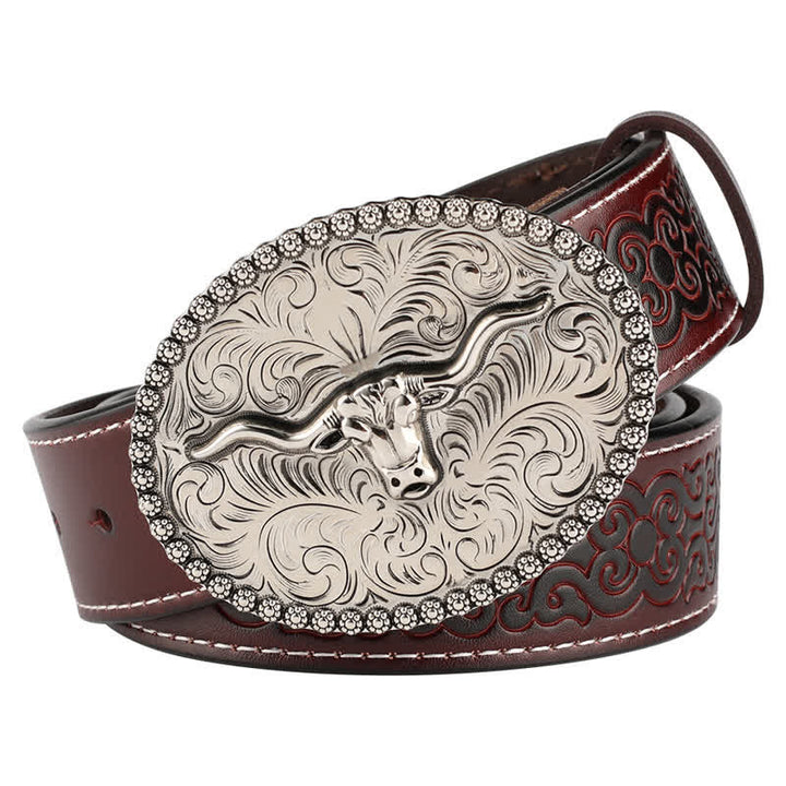Cintura in pelle da uomo con piuma incisa Bull Jeans - Stile n. 2 - Marrone / Argento - 46 - image 20