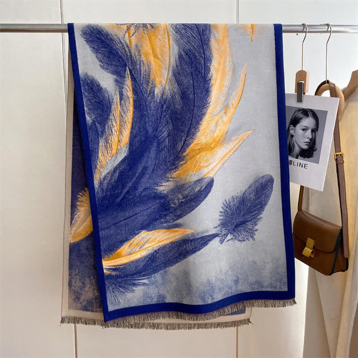 Sciarpa ispessita con pittura a olio di scena magnifica da donna - Piuma blu - image 9