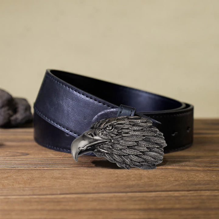Cintura in pelle con fibbia a forma di testa di aquila calva 3D fai da te da uomo - Testa d'aquila - Cintura PU nera (40) - image 4