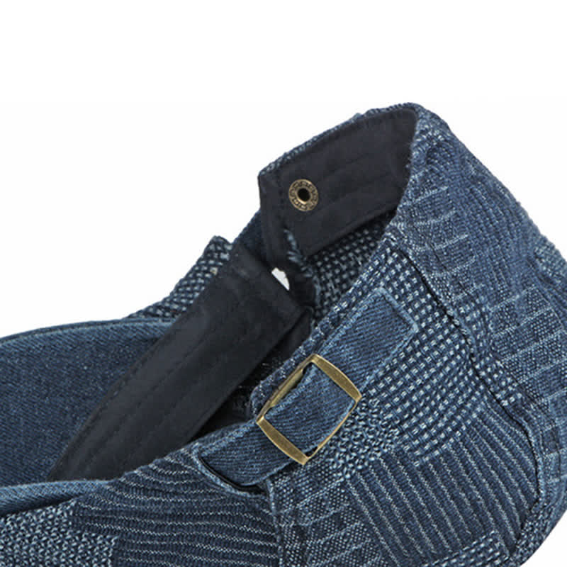 Berretto piatto in denim lavato con motivo a quadri