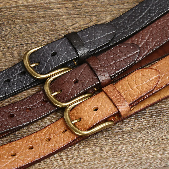 Cintura in pelle con motivo in pelle di bisonte goffrata da uomo