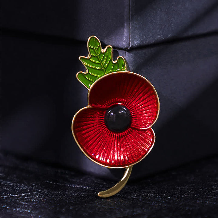 Spilla unisex commemorativa a forma di foglia di papavero rosso