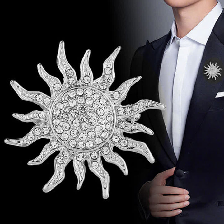 Spilla da uomo con strass a raggiera luminosa - Argento - image 0