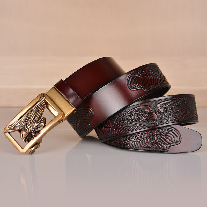 Cintura in pelle goffrata con fibbia Hollow Eagle da uomo