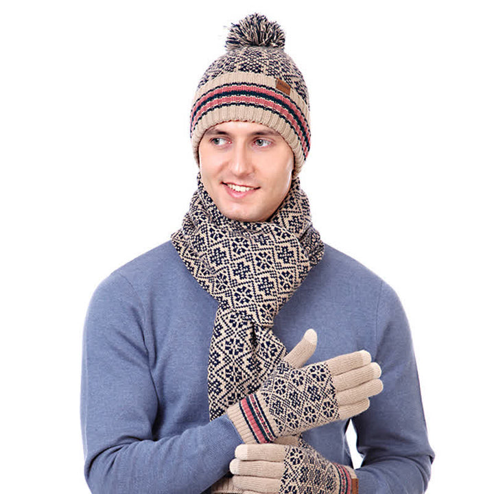 Set di 3 guanti touchscreen unisex con cappello e sciarpa a fiocco di neve