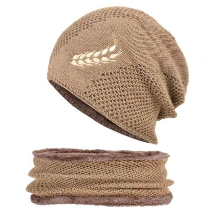 Set di 2 cappelli e scaldacollo con ricamo a forma di grano