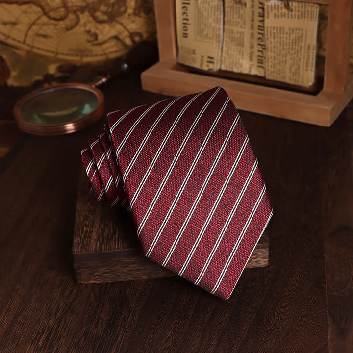 Cravatta da uomo a righe sottili rosso scuro e bianco - image 1