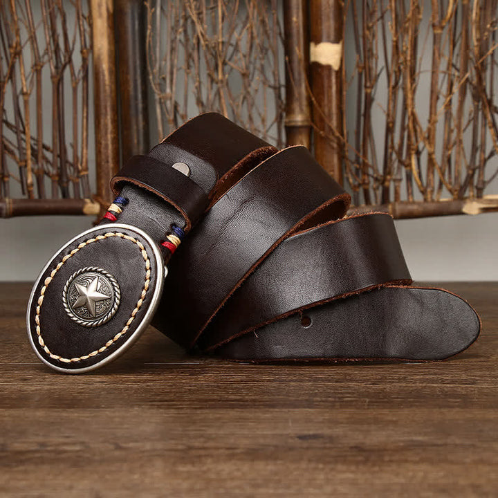 Cintura da uomo in pelle spessa con pentacolo Wild-West