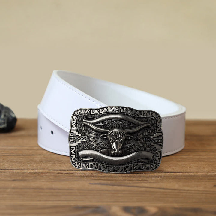 Cintura in pelle fai da te da uomo con fibbia a forma di toro Longhorn quadrato in argento