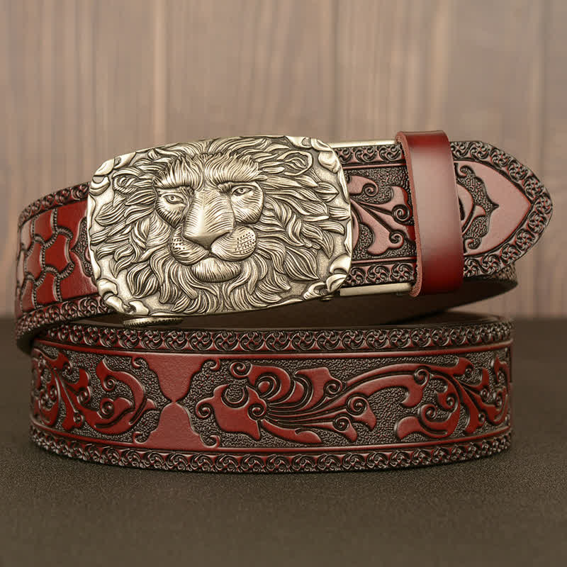 Cintura in pelle da uomo con testa di leone