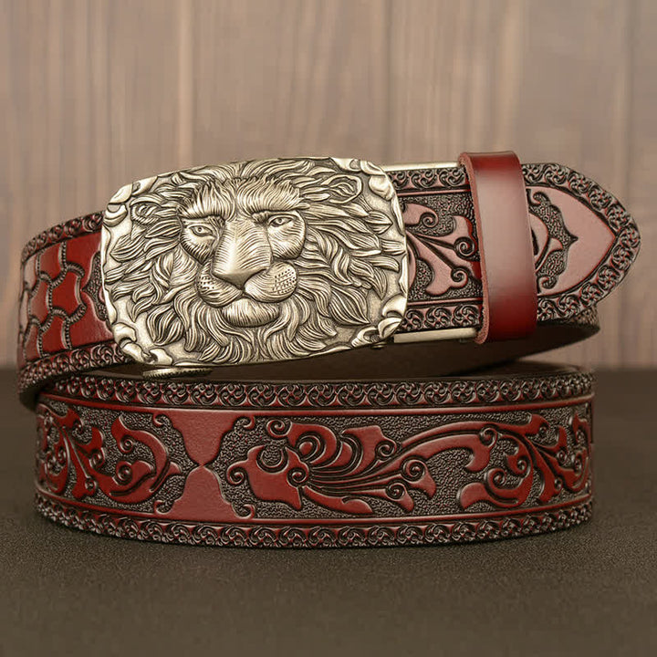 Cintura in pelle da uomo con testa di leone