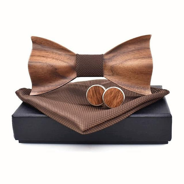 Set di 3 cravatte a farfalla in legno a scacchi piccoli da uomo - Marrone - image 8
