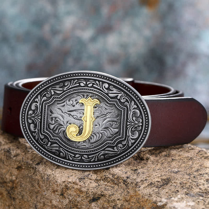 Cintura in pelle con fibbia in rilievo con iniziale hip hop unisex fai da te - J - 44 - image 14