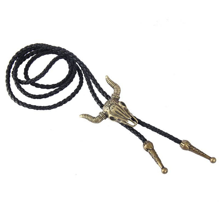 Cravatta Bolo Vintage in Stile Nativo con Testa di Toro