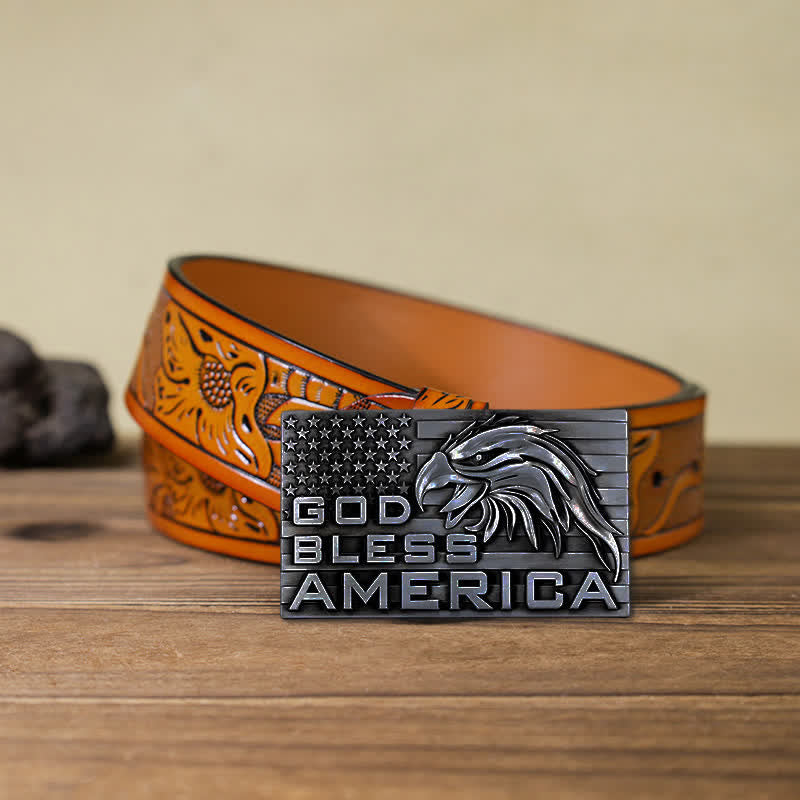 Cintura in pelle fai da te con fibbia God Bless America Eagle da uomo