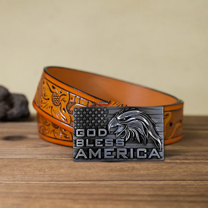 Cintura in pelle fai da te con fibbia God Bless America Eagle da uomo