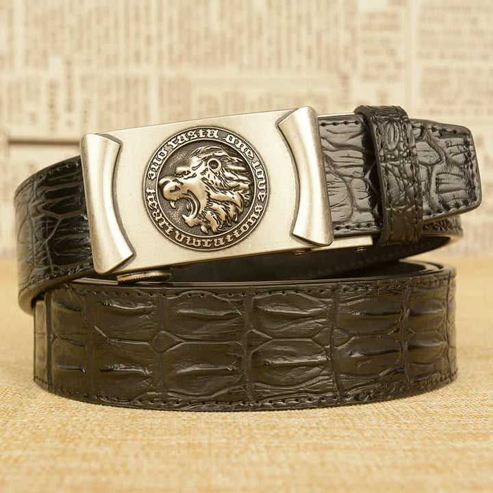 Cintura da uomo in pelle con motivo a testa di leone e coccodrillo - Argento e nero - 46 - image 16