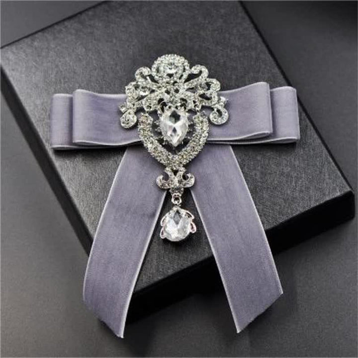 2 pezzi Royal Rhinestone Spilla Velluto Papillon Set - Grigio - image 10