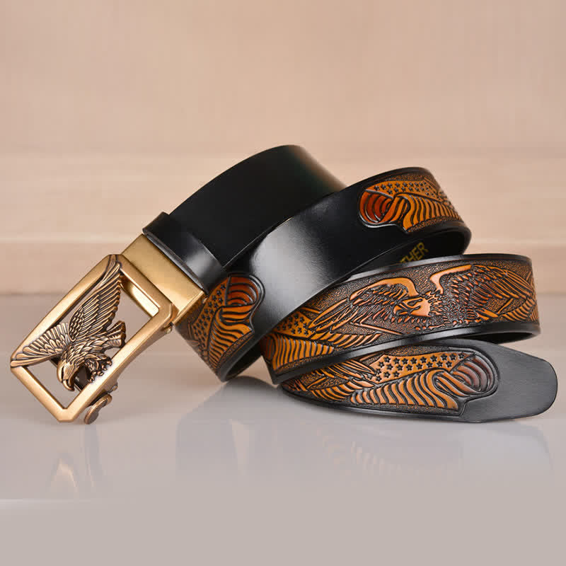 Cintura in pelle goffrata con fibbia Hollow Eagle da uomo