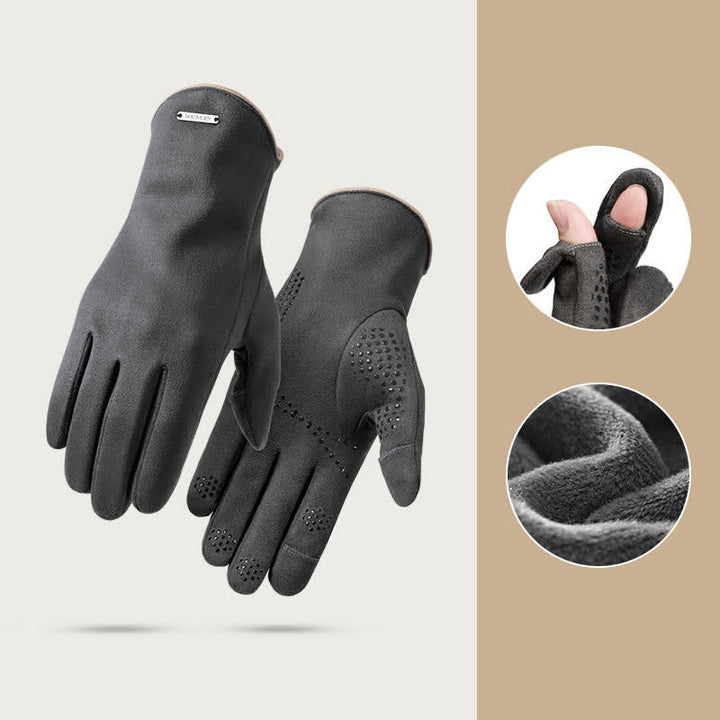 Guanti in velluto termico scamosciato con dita divise - Grigio - image 12