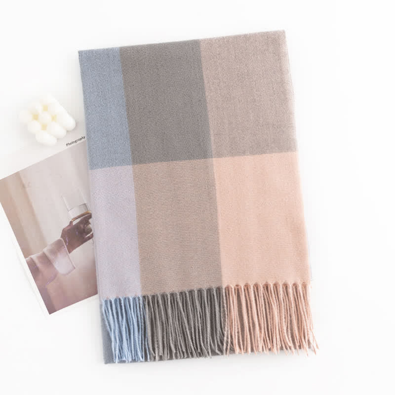 Sciarpa con nappe a quadri e scialle caldo da donna - Rosa e blu - image 11
